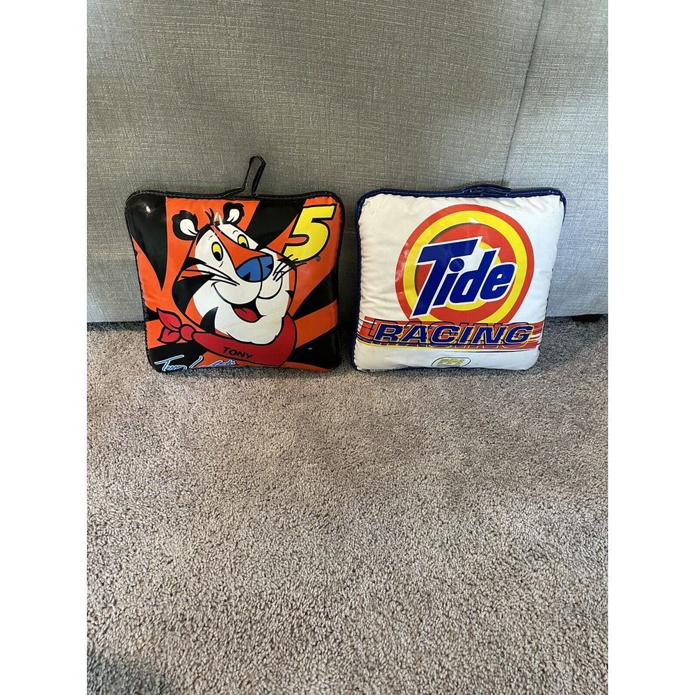 2 Nascar Racing Pillow Terry Lebonte w/Tony the Tiger, Ricky Craven Tide Vintage